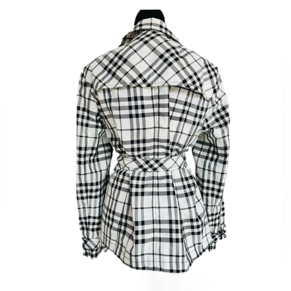 Cato Black White Plaid Belted Trench Coat Double Breasted size L - Picture 4 of 11